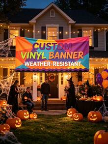 1pc Personalized Vinyl Banner,Custom Text/Logo/Image,Indoor Outdoor Use,Custom Business Advertising & Birthday Banner, Waterproof Indoor/Outdoor Sign, Full Color Custom Text & Logo, Ideal For Wedding,Birthdays,Halloween,Christmas,Holidays & More - Multicolor - View 4