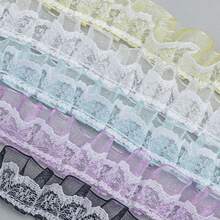 2yard Chiffon Pleated Ruffle Trim, 1 Yard DIY Skirt Hem Decorative Sewing Lace For Clothing Crafts - B - View 1