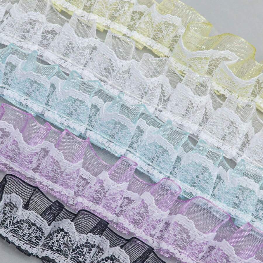 2yard Chiffon Pleated Ruffle Trim, 1 Yard DIY Skirt Hem Decorative Sewing Lace For Clothing Crafts - B - View 1