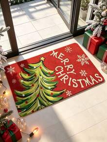 1pc Christmas Tree & Flower Snowflake Pattern Red Entryway Mat, Door Mat, Small Rug, Welcome Mat, Carpet, Floor Mat, Outdoor Door Mat, Kitchen Rug, Home Decor, Front Door Mat, Area Rug, Outdoor Mat, Home Decor, Area Carpet, Garden Rug, Washable Carpet - Multicolor - View 6