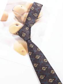 1pc Men's Vintage Dark Pattern Jacquard Narrow Tie British Style Paisley Floral Design Wedding Business Suit Accessory - Twilight Gilded Pattern - View 4