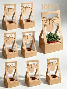 10PCS Succulent Plant Packaging Bags With Thank You Cards, Mini White Kraft Paper Gift Boxes, Wedding, Baby Shower, Succulent Party Favors Plant Holders, Suitable For 2.17 Inch Flower Pots - View 12