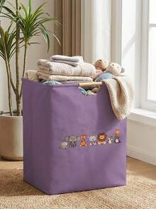 1PC Animal‑Print Open Storage Bin, Collapsible Laundry Basket Storage Bag With Wooden Handles, Household Foldable Hamper For Bathroom, Dirty Clothes Storage Bucket - Multicolor - View 25
