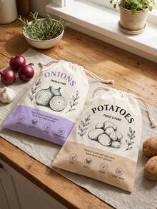2pcs Vegetable Storage Bags For Potatoes & Onions - Breathable Polyester With Secure Drawstring Closure, Freshness Keeper For Kitchen & Pantry Organization, Durable Rectangular Design, Potato And Onion Storage - Multicolor - View 6