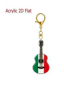 2d Flat, Mexican National Flag Classic Guitar And Bass Patterned Acrylic Pendant,Archie Mariachi Pride Keychain, For Music Instrument Enthusiasts - Multicolor - View 11