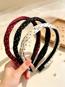 1pc Korean Style Polka Dot Twisted Headband, Multi-Functional Women High Crown Hair Hoop For Daily Wear, Face Washing And Hair Pressing, Versatile Matching - Multicolor - View 2
