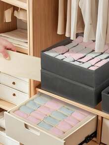 1/3pcs Drawer Divider Organizers, Foldable Wardrobe Storage Baskets And Fabric Storage Boxes, For Storing Clothes, Underwear, Bras, Ties, Accessories, Socks - Beige - View 6