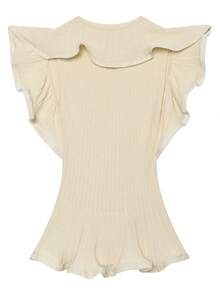 Top de mujer de punto de ganchillo con volantes, sin mangas, ajustado y elegante, suéter de verano - Albaricoque - Ver 6