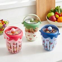 Overnight Oats Containers With Lids, Clear Plastic Storage Jars With Lids, Yogurt Meal Prep Containers, Salad Jars With Strainer, Double Layer Food Jars & Canisters, Portable Overnight Oats Jars With Handle, Cherry Bow Pattern, School Office - Multicolor - View 1