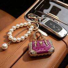 1 Ladies Fashion Metal Key Chain, Beaded Chain Car Key Pendant, Elegant Handbag Accessories, Suitable For Holiday And Birthday Gifts - Old Gold - View 13