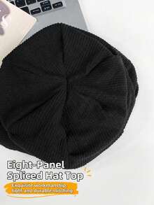 1pc Women's Corduroy Knitted Newsboy Cap, Loose Fit Adjustable Drawstring Hat, Ribbed Texture, Warm Autumn/Winter Street Style Travel Hat - A - View 8