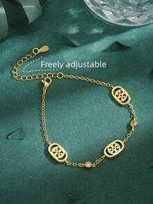 1pc High Quality European & Middle Eastern Gold Copper Plated 18k Gold Luxury Cross Circle Bracelet, Women's Gift, Daily Wear - Yellow Gold - View 3