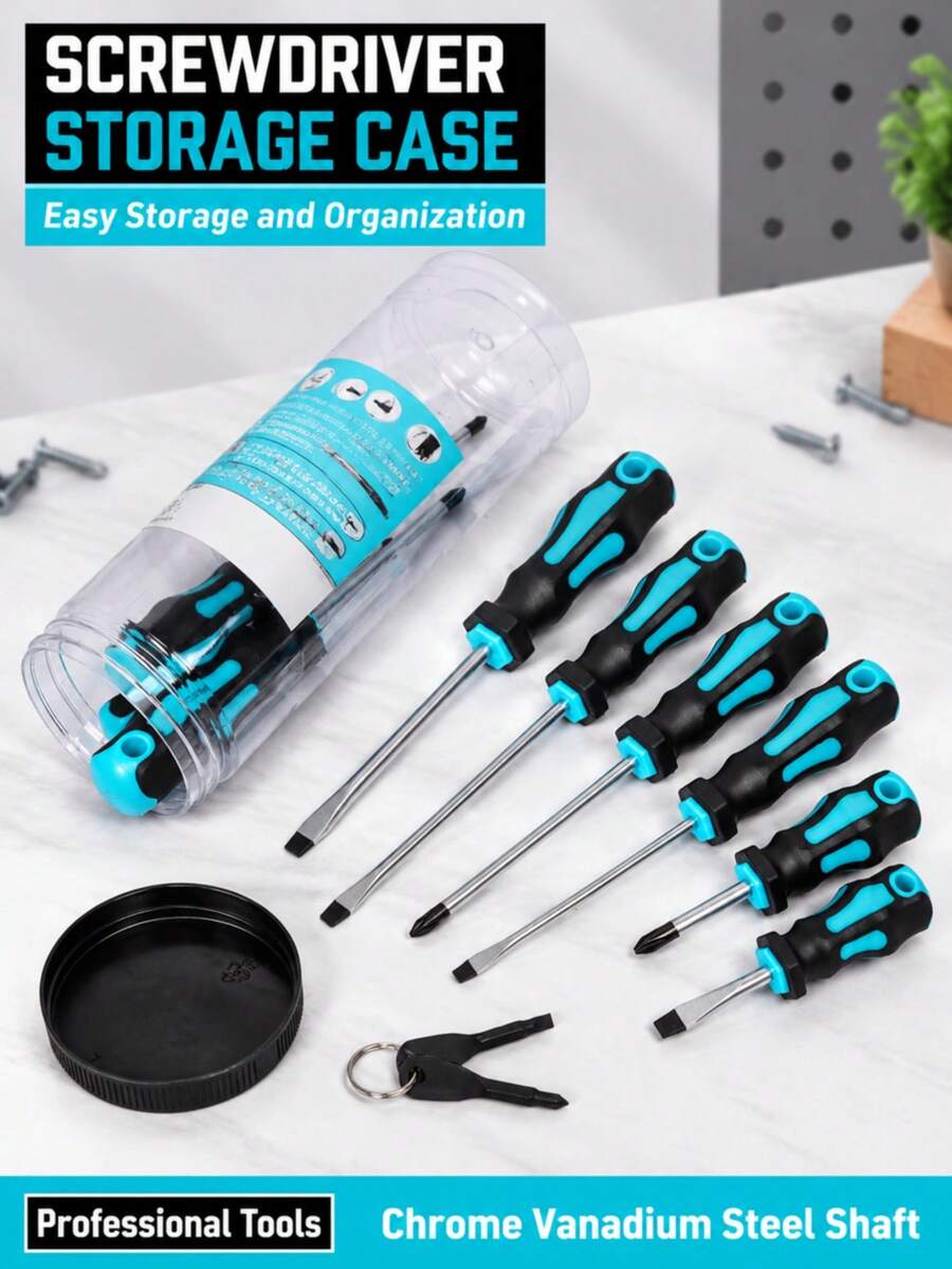 12pcs Magnetic Screwdriver Set, 5pcs Head And 5pcs Flat Head Professional Cushioned Handle Screwdrivers, And 2pcs Key Screwdrivers