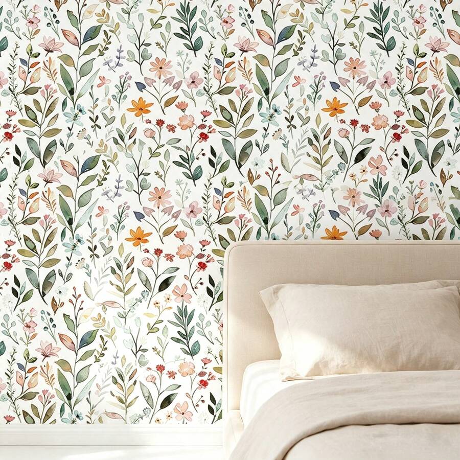 1 Roll Self‑Adhesive Colorful Small Flower Wallpaper, PVC 17.32 In * 39.3/118.1/196.8 In, Easy‑To‑Clean Waterproof Film For Bedroom, Living Room Home Decoration And Rental Furniture Renovation