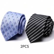 AlanKing Men's Striped Tie 2 Pieces Set, Men's Wedding Business Suit Tie, Ideal Gift Choice - Color Mixing - View 8