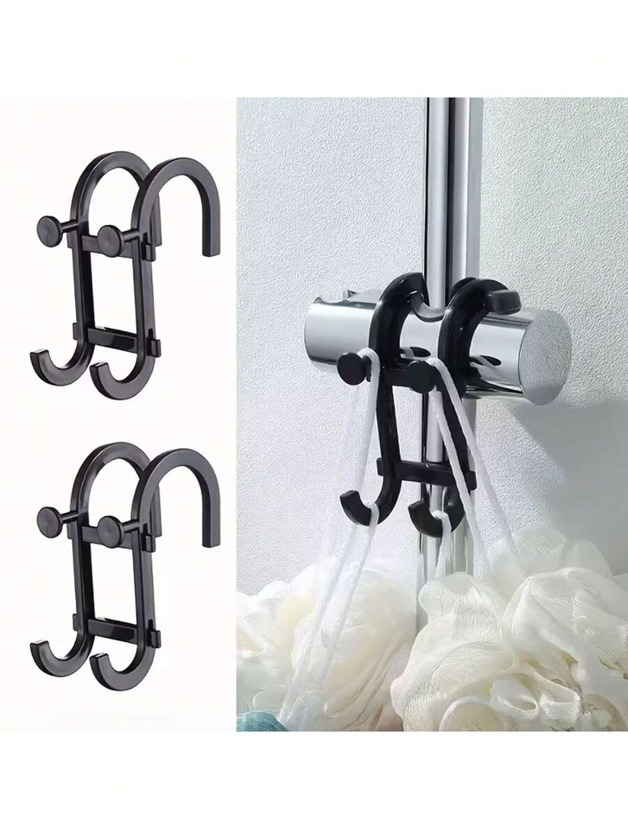 1 pieza Gancho de ducha para baño, gancho doble multifunción, estante de almacenamiento colgante sin taladro, adecuado para bola de baño, esponja de baño y toalla, estante de almacenamiento de grifo de ducha que ahorra espacio, negro o blanco, accesorio de baño - Multicolor - Ver 1
