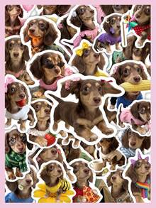 50Pcs Cute Dachshund Cute Stickers,Adorable Puppy In Assorted Outfits,Waterproof Vinyl Stickers For Water Bottle Laptop Phone Kindle Journal Scrapbook - Multicolor - View 1