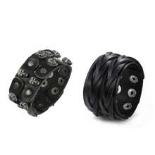 2pcs Punk Style Sports Casual Geometric Design Bracelets, Suitable For Men's Party, Sports, Fashion Wear, Exquisite Bracelet Gift For Men - Black - View 7