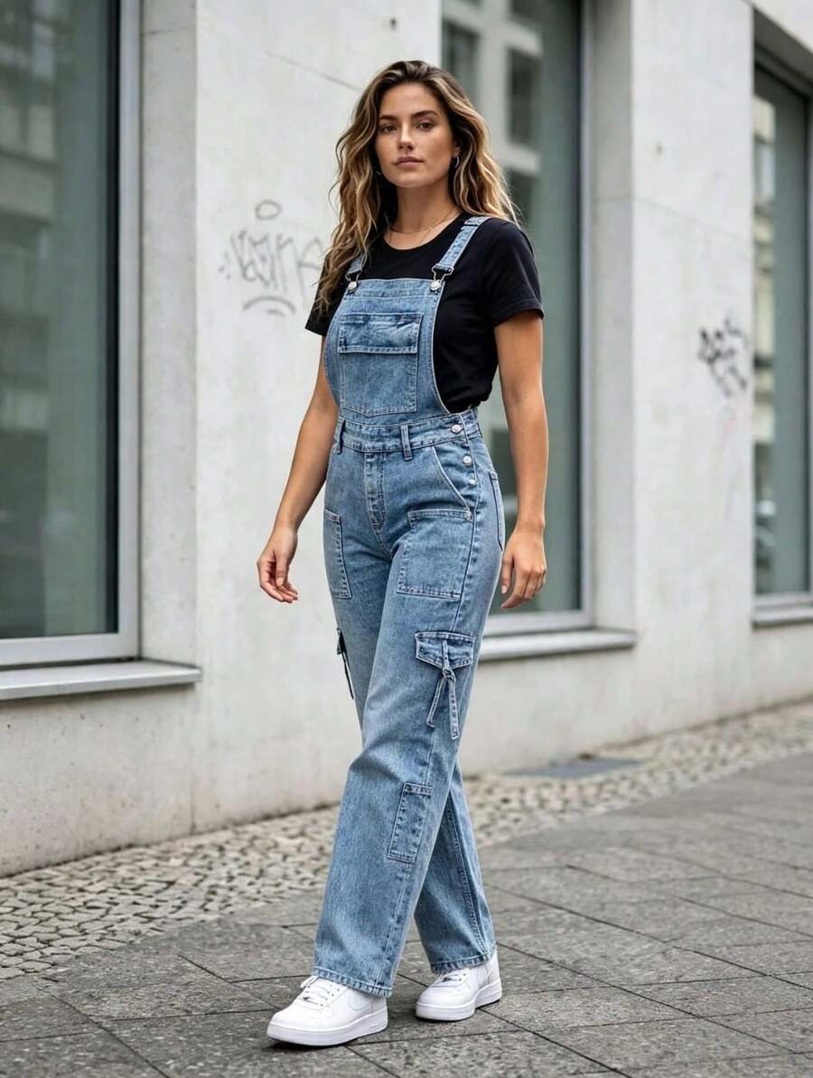 Women Denim Overalls & Jumpsuits - Medium Wash - View 1
