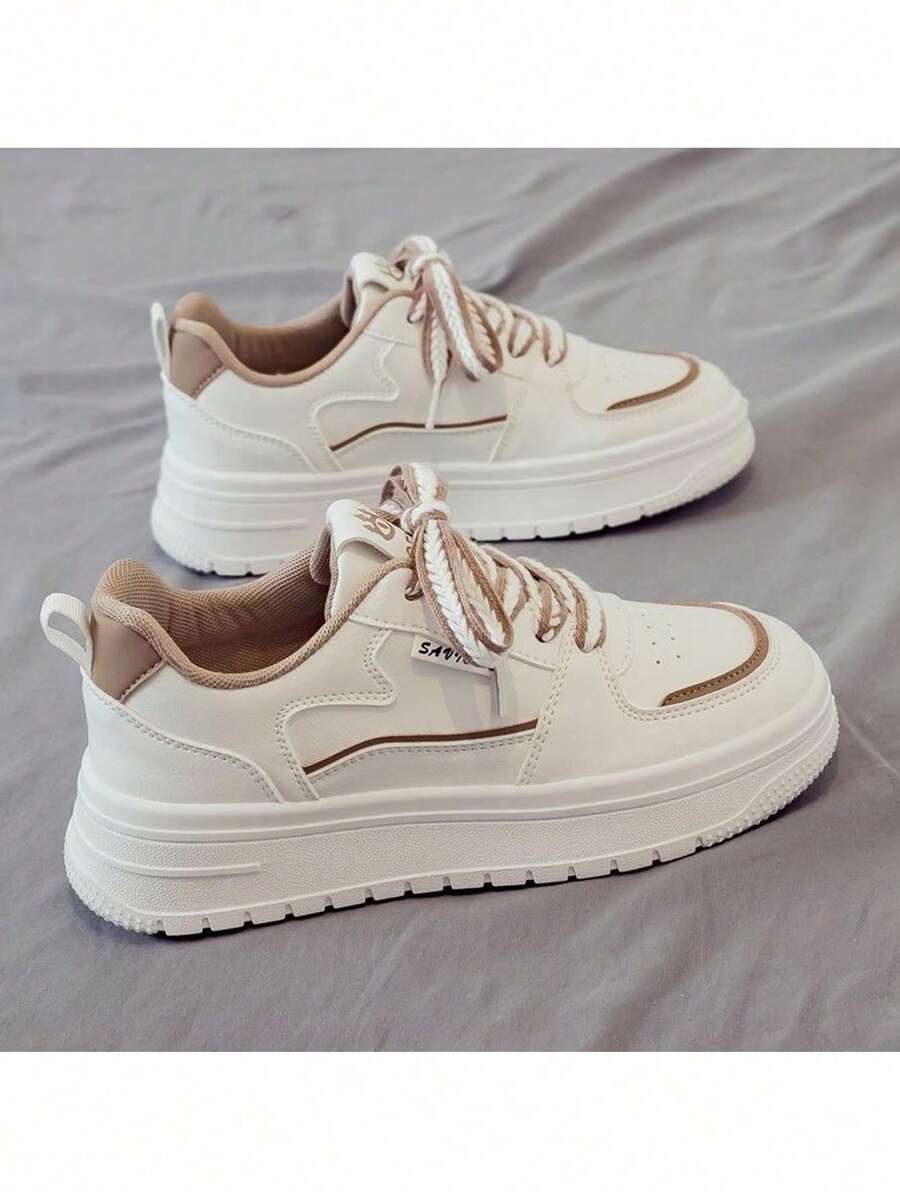 Zapatos De Tenis Mujer De Suela Gruesa Transpirable De Moda - Negro - Ver 1