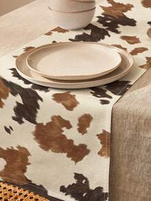 1pc Geometric Animal Pattern Printed Table Runner, 4pcs Geometric Pattern Printed Placemats, Suitable For Holidays, Parties, Birthdays, Dinner Parties, Kitchen Dining Table Decoration, All Season Room Decor, Home Textile Decoration Table Runner - Multicolor - View 12