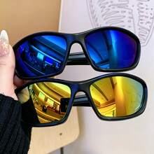 1 Pair Sporty Casual Glasses, All Season, Wrap-Around Full Frame, Colorful Coated Lenses, Multiple Colors Available, Men's Daily Outfit Decorative Accessory - Multicolor - View 2