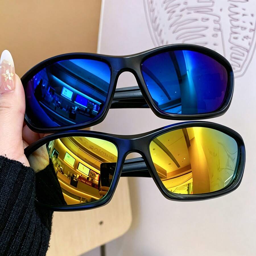 1 Pair Sporty Casual Glasses, All Season, Wrap-Around Full Frame, Colorful Coated Lenses, Multiple Colors Available, Men's Daily Outfit Decorative Accessory