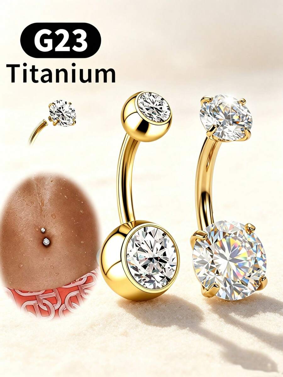 AVYRING Titanium Gold G23 Belly Button Piercing 6 Mm 8 Mm 10 Mm 12 Mm 14 Mm Silver Internal Thread Belly Button Ring - Multicolor - View 1