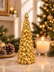 Gold Christmas Tree Tabletop Decor, Elegant Holiday Centerpiece, Star-Topped Festive Home Decoration, Suitable For Living Room, Mantel, Bookshelf, Dining Table, Winter Party, Christmas Wedding And Seasonal Holiday Display - Multicolor - View 5