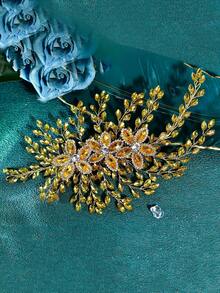 1pc Handmade Rhinestone Patches DIY Applique Patches Accessory For Wedding Dress Clothes - Gold - View 3