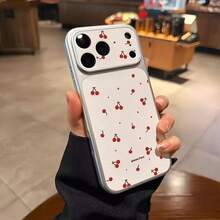 1pc Silver Full Screen Small Red Cherry Pattern Full Coverage Lens Protection Anti-Drop Anti-Collision Personalized Phone Case Compatible With Iphone 16 Pro Max/18/17/16/15/14 Plus/13/12/11/Air - Multicolor - View 3