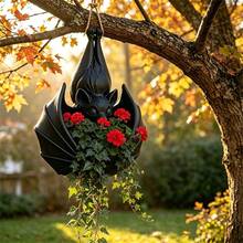 Bat Shaped Hanging Planter & Storage Basket - Gothic Style Resin Bat Wall Planter, Suitable For Trailing Plants, Indoor/Outdoor Decor, Asymmetrical Bat Themed Planter, Suitable For Balcony, Home - Plastic Hanging Planter Bracket Gift - A - View 2