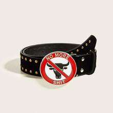 1pc Men's Punk Style Black Rivet Leather Belt With Bull Head Buckle Hip Hop Waist Belt Unisex Decorative Pants Belt Design Personalized Outfit Belt Suitable For Daily Wear, Outings, Parties, Gatherings, Music Festivals - Multicolor - View 1