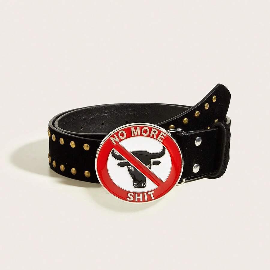 1pc Men's Punk Style Black Rivet Leather Belt With Bull Head Buckle Hip Hop Waist Belt Unisex Decorative Pants Belt Design Personalized Outfit Belt Suitable For Daily Wear, Outings, Parties, Gatherings, Music Festivals - Multicolor - View 1