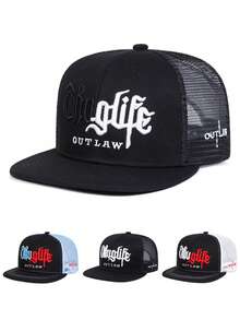 1pc Fashion Breathable Mesh Hat Riot Embroidered Hip Hop Hat Outdoor Adjustable Sunshade Hat Daily Casual Decorative Hat Unisex Flat Edge Baseball Hat - Mesh Hat - View 1