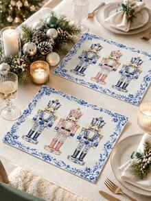 Taplak Meja Natal, Sarung Bantal, Alas Piring, Taplak Meja Motif Prajurit Nutcracker Gaya Porselen Biru Putih, Dekorasi Rumah Liburan Natal, Dekorasi Pesta Ruang Makan Dapur - MultiWarna - View 5