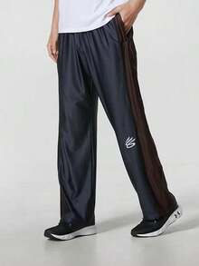 Under Armour Men's Straight-Leg Athletic Pants Lightweight Quick-Dry Breathable Side Contrast Color Basketball Training Casual Sports Pants - Black/Brown - View 1