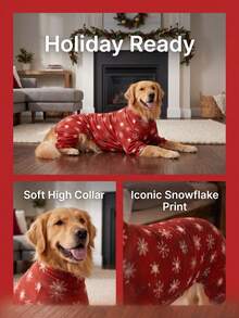 1PC Christmas Dog Pajamas - Soft Warm And High Stretch Full Coverage Pet Rompers, Anti Licking & Bug Protective Jumpsuit For Small Medium Large Dogs, Christmas All Over Printing Dog Clothes - Cute Cartoon Snowflake Pattern - Multicolor - View 3