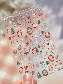 1pc Christmas Cartoon Bear & Gift Bow Nail Stickers, DIY Wearable Nail Art Decals For Fingernails, Atmospheric Daily Nail Decoration, Y2K Christmas New Style - Multicolor - View 6