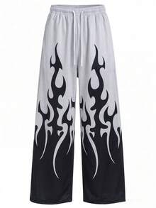 Celana Panjang Pria Gaya Streetwear Gelap Amerika, Celana Panjang Kaki Lebar Kasual, Patchwork Warna Blok, Tali Serut, Pinggang Elastis, Kaki Lurus - Hitam - View 4