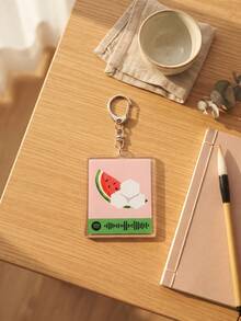 1pc/6pcs Music Code Song Graphic Aesthetic Acrylic Keychains, Popular Music Scan Code Player Series Including Pink High-Foot Wine Glass, Double Red Cherries, Vintage Diving Helmet, Blooming Sunflower, Sliced Watermelon With Sugar Cube And Sliced Kiwi Square Pattern Pendant, Backpack And Car Key Accessories, Gift For Music Lovers And Fans - Multicolor - View 9