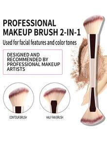 10pcs Dual-Ended Makeup Brush Set, Gradient Soft Bristles, Gentle And Skin-Friendly, No Prickling, Moderate Powder Pickup, No Flying Powder, Suitable For Home Daily Makeup, Beginner Makeup Practice Tools - Multicolor - View 2