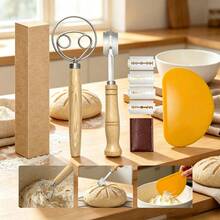 9Pcs Complete Home Bread Baking Kit, Stainless Steel Danish Dough Whisk, Bread Scoring Lame And Plastic Dough Scraper, Practical Baking Gadget For Pastry Cake Dessert Pizza Home Bakers - View 1