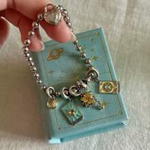 1pc Vintage Tarot Card Element Star Heart Lock Beaded Bracelet, Sweet Cool Girl Personalized Hip Hop Style Versatile Alloy Hand Jewelry Accessory - Multicolor - View 3