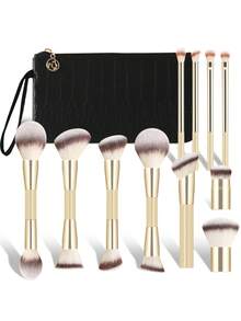 11pcs Makeup Brush Set With PU Storage Bag, Multiple Dual-Head Face Brushes, Dual-Color Gradient Bristles, Skin-Friendly And Non-Irritating, Even Powder Pickup And Low Flying Powder, Convenient Storage And Organization, Suitable For Date Makeup, Business Travel And Touch-Ups - Multicolor - View 12