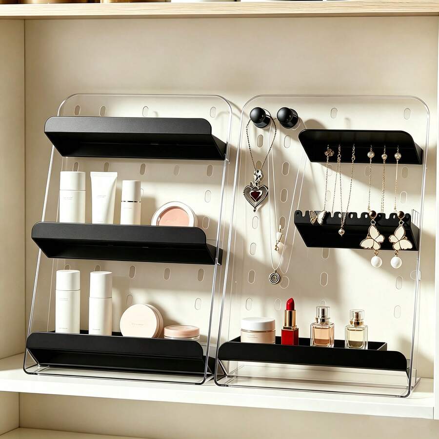 1/2 buah Rak Penyimpanan Kosmetik Modular yang Dapat Dilepas, Organizer Makeup Meja Multi-Lapisan Transparan, Rak yang Dapat Diatur untuk Lipstik, Perhiasan & Produk Perawatan Kulit, Penyimpanan Aksesori Kecantikan Hemat Ruang untuk Meja Rias - MultiWarna - View 1