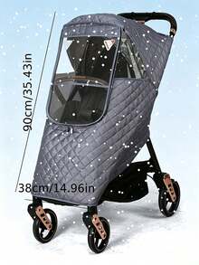 Outdoor Baby Stroller Warm Thick Cover, Easy Installation Compatible With Most Baby Strollers, Practical Outer Accessory For Autumn/Winter Outings With Baby - Dusty Gray - View 4