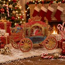 1pc 3D Christmas Pop-Up Greeting Card, Creative Holiday Paper Card, Elegant Carriage Design, Christmas Celebration Holiday Decoration Card, Surprise Message Card - Multicolor - View 3