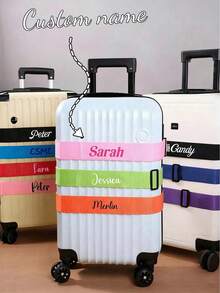 Personalized Luggage Strap, Customizable Name Hook And Loop Luggage Strap, Nylon Luggage Handle Cover, Travel Safety Luggage Belt - Multicolor - View 2