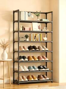1 Pack Multi-Layer Sturdy Heavy-Duty Plastic Shoe Storage Shelf, Modern Neutral Color Vertical Freestanding Shoe Organizer Rack For Hallway Bedroom Closet Entryway, Christmas Thanksgiving Home Organization Gift - Multicolor - View 7